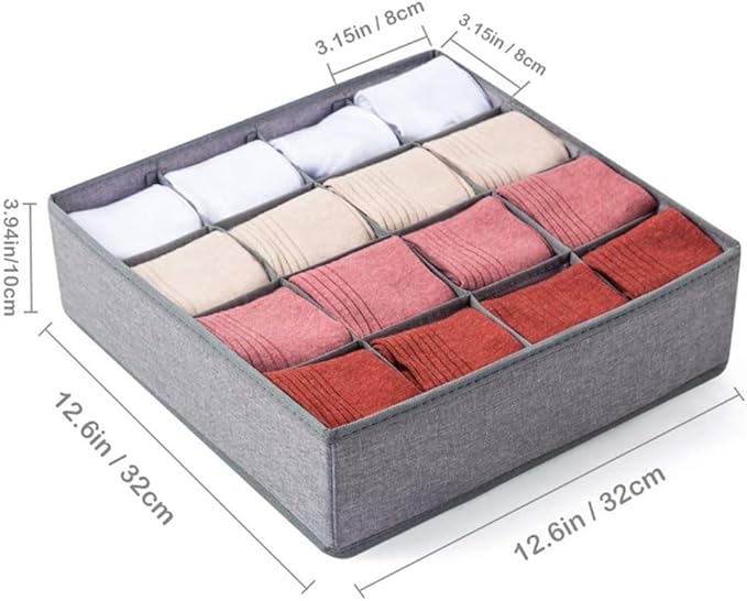 Underwear Organizer with Drawer Dividers, Foldable Fabric Dresser Closet Organizers Bins, Bedroom Cabinet Organization and Storage Box for Baby Clothes, Undies, Ties，Sock-Dark Grey (16cell)