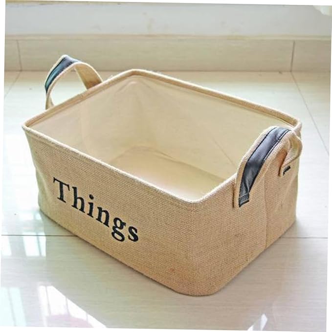 PRETYZOOM Jute Portable Storage Basket with Handles Large Sundries Organizer for Toys Books Household Supplies Versatile Desktop Container for Living Room Bedroom Office Dorm Decor