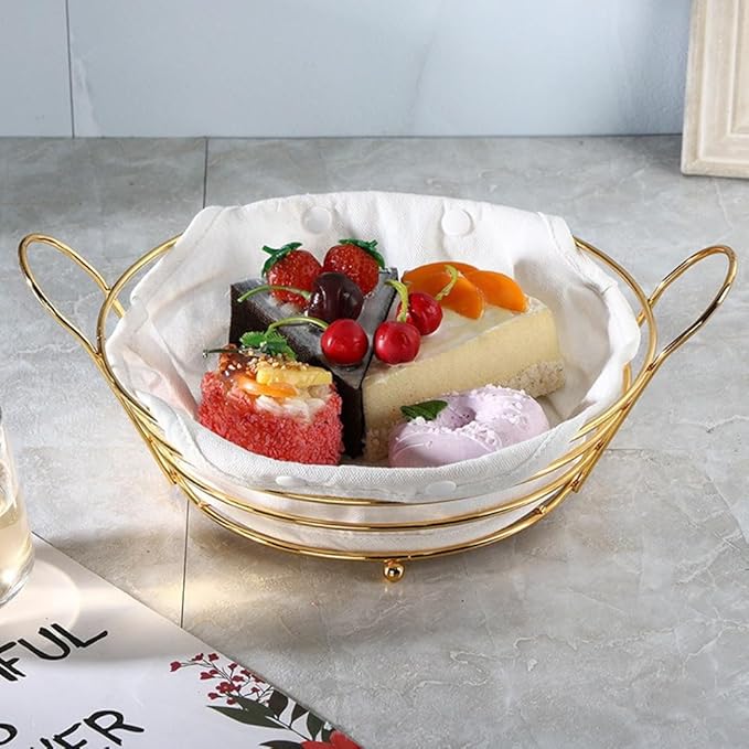 Iron Bread Basket Harvesting Basket Serving Bread Basket Iron Cake Basket Food Basket with Liner