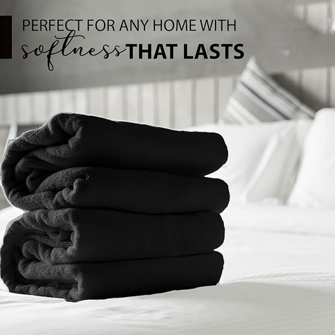 100% Cotton Bath Towels, 24x48 Pack of 6 Towels, Quick Dry, Highly Absorbent, Soft Feel Towel, Gym, Spa, Bathroom, Shower, Pool, Luxury Soft Towels (Black, 24x48-6 Pack)