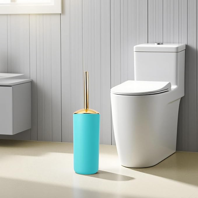9 Pieces Teal Bathroom Accessories Set Gorgeous Gold Bathroom Set, Trash Can, Toilet Brush, Soap Dispenser, Toothbrush Holder, Soap Dish, Tumber, Qtip Holder, Tray, Sink Countertop Set