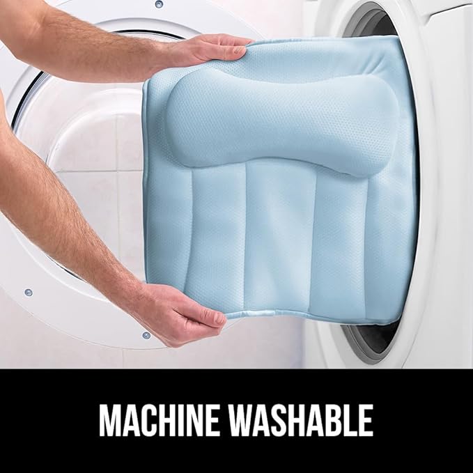 GORILLA GRIP Bath Pillow for Tub, Strong Suction Cups, Headrest with Mesh FlexComfort Technology, Neck, Head and Back Support, Luxury Machine Wash Bathtub Pillows, Spa Essential Accessories, Blue