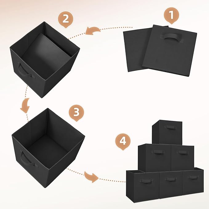 STORAGE MANIAC Storage Cubes, 11 Inch Collapsible Storage Bins with Handles, 4 Pack Fabric Foldable Bins for Organization, Durable Storage Bins for Closet, Shelves, Offices, Toys, 4-Pack Black