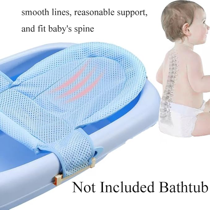 Adjustable Baby Bath Support Mesh Sling Non-Slip Infant Bathtub Shower Net Breathable Newborn Bath Cushion Pad Quick Drying Bathing Sling for Toddler Aged 0-3 (No Bathtub)