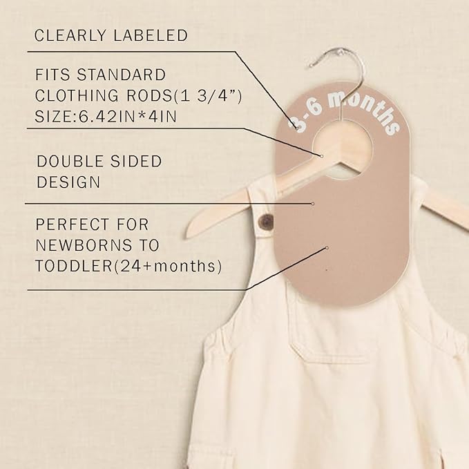 Baby Closet Divider, Baby Wardrobe Organizer, Double-Sided Design, Nursery Decor Clothes Hanger Dividers for Sorting 8 Sizes from Newborn to 12+ Months (Earth stone)