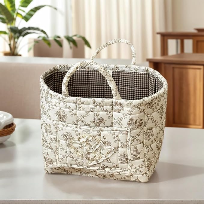 JQWYGB Foldable Laundry Basket Boho Bear Storage Basket Floral Quilted Fabric Car Storage Basket Handles Large Laundry Baskets for Clothes and Dolls