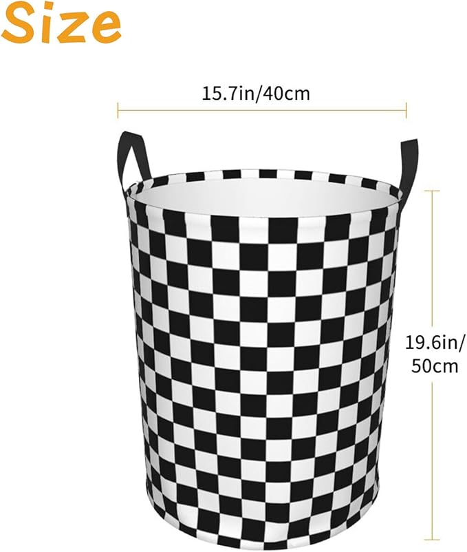 Laundry Basket Black White Checkered Decor,Waterproof Laundry Hamper Race Car Room decor Collapsible Laundry Baskets With Handles,Toy/Clothes Storage Basket For Home Bedroom Bathroom Decor