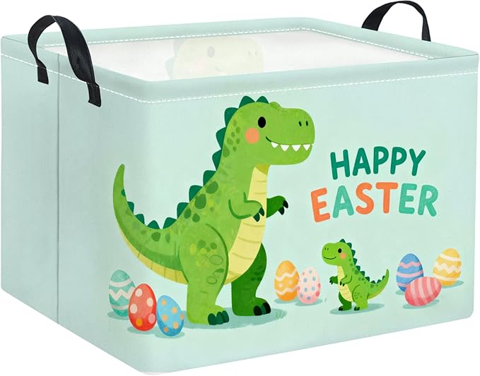 HIYAGON Rectangular Easter Basket Baby Girl Basket Fabric Storage Bin Organizer Box Room Decor(Easter Dinosaur)