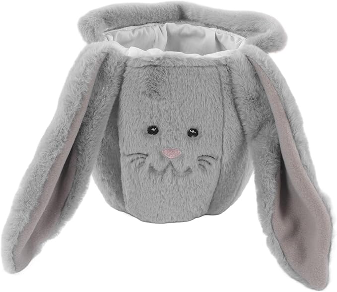 Spryflower Plush Easter Bunny Basket, Children Easter Basket, Cute Cartoon Long Ears Bunny Egg Basket, Soft Plush Easter Gift Bag for Kids, Perfect for Easter Egg Hunt and Family Gath (Light Grey)