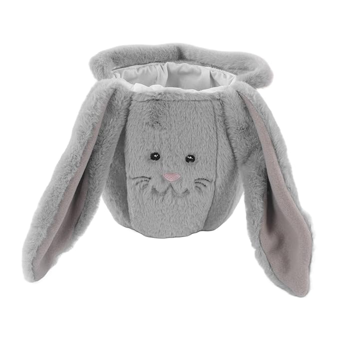 Plush Easter Bunny Basket, Children Easter Basket, Cute Cartoon Long Ears Bunny Egg Basket with Soft Plush Material, Perfect for Easter Egg Hunt and Festive Decorations (Light Grey)