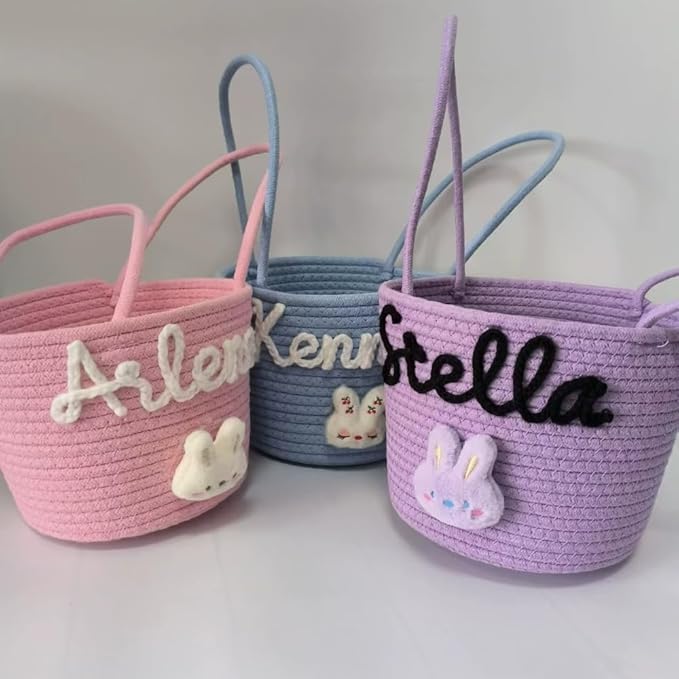 Personalized Easter Bunny Basket, Custom Name Baby Basket, Easter Gift for Kid Toddler,boy,girls (15x18x23cm)
