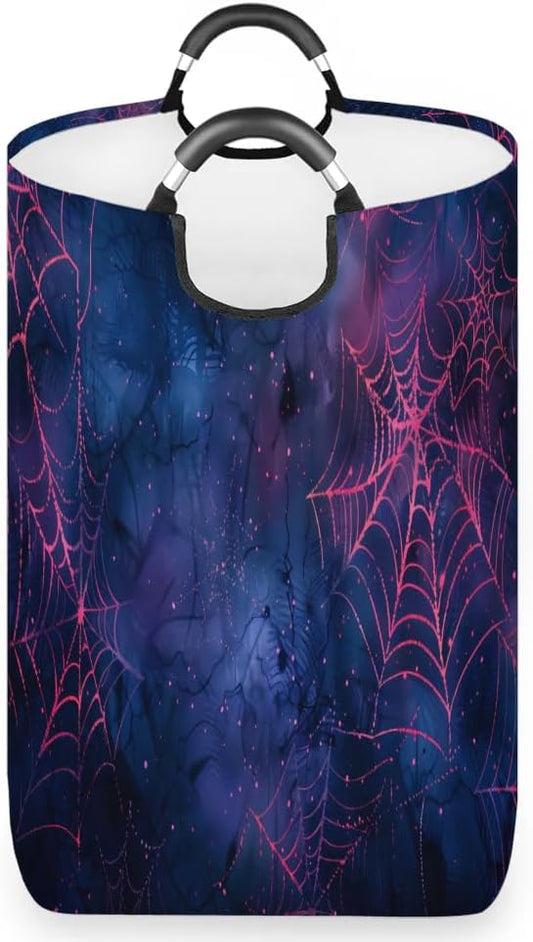 Spiders Web Purple Laundry Hamper,Large Round Halloween Storage Basket,Collapsible Basket Bins for Dirty Clothes Kids Toys Baby Blanket Organizer Nursery Bedroom Bathroom Decor