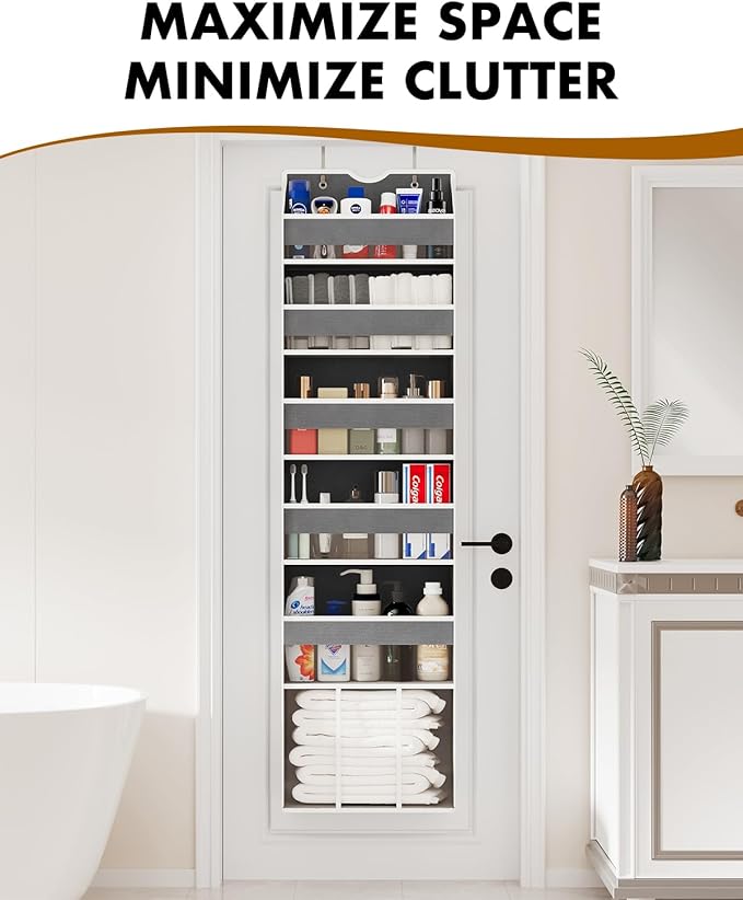 Over The Door Organizer with 6 Large Clear Pockets 12 Mesh Side Pockets - 50LB Heavy Duty Behind Door Storage, Door Hanging Storage for Closet Bathroom Pantry Nursery Laundry