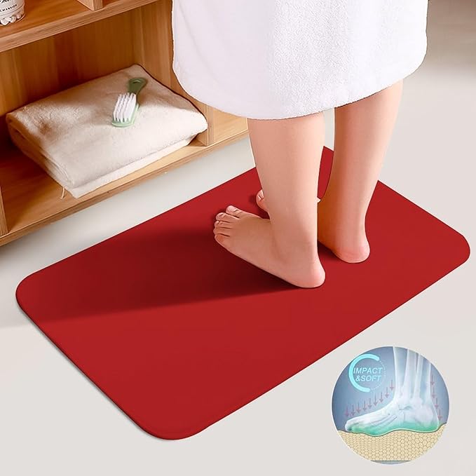 3 Pieces Bath Rug Sets, Red Trend Colors Bathroom Mat Set Non Slip U Shaped Contour Rug & Toilet Lid Cover