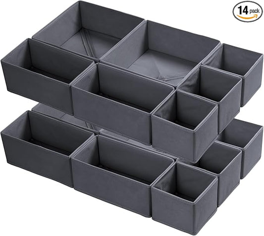 14 Pack Drawer Organizer for Clothes Dresser Organizer for Nursery-Perfect Baby Cloth Organizer and Storage General Nursery Organization or Dresser Drawer Organizer Bins Foldable Washable Grey