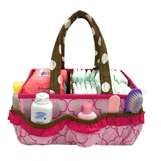 Bacati Butterflies Girls Nursery Fabric Storage Caddy with Handles, Pink/Chocolate