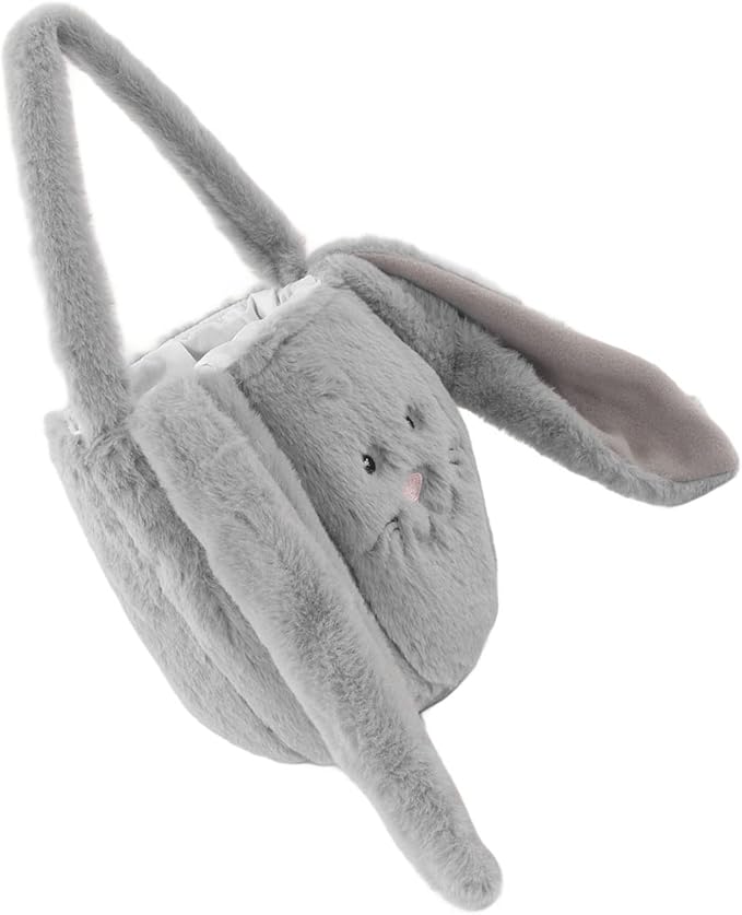 KIMISS Plush Easter Bunny Basket for | Cute Cartoon Long Ears Bunny for Easter Egg | Soft Plush Bunny Egg Basket (Light Gray)