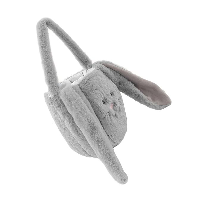 Plush Easter Bunny Basket, Children Easter Basket with Long Ears, Cute Cartoon Rabbit Plush Bag for Easter Egg Hunt, Soft and Durable Easter Bunny Gift for Kids (Light Gray)