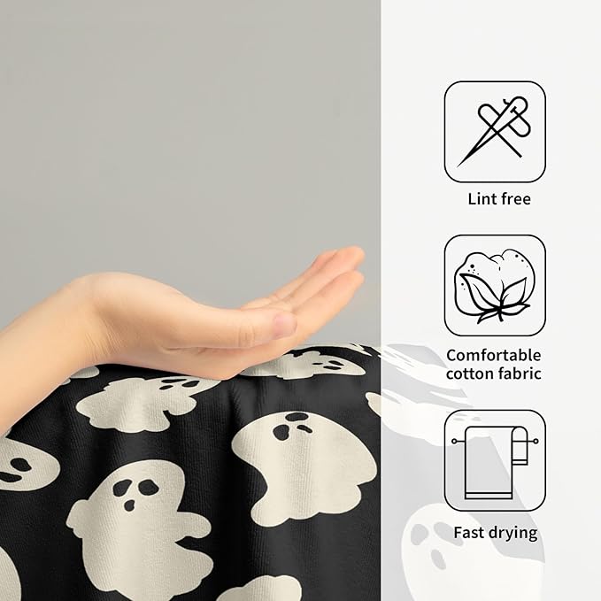 Halloween Ghost Hand Towels Pack of 2 White Spooky Ghost Black Face Towel 28.3x14.4 Inch Happy Halloween Holiday Decorative Super Soft Kitchen Towels for Bathroom Home Hotel Gym
