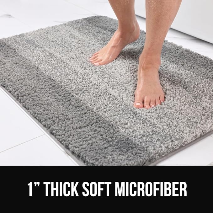 GORILLA GRIP Soft Plush Bathroom Rugs with Textured Rubber Backing, 34 x 24 Absorbent Quick Dry Bath Mat, Machine Washable Shower Mats, Home Décor Accessories, Bathmat Rug Floor Essentials, Grey