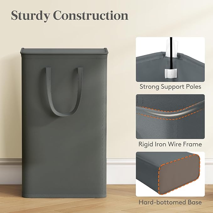 Lifewit 75L Slim Small Laundry Hamper, Laundry Basket with Lid, Dirty Collapsible Clothes Storage with Easy Carry Extended Handles, Tall Hampers for Bedroom Laundry Room, Gray, 1 Pack