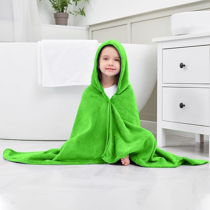 Hiturbo Kids Hooded Bath Towel: Soft Plush Pool Beach Fleece Towel Blanket - 50"x30" Toddler Towels Wrap for Boys Girls 3-12 Years (Green)