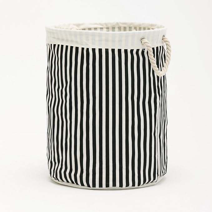 Large Storage Laundry Hamper Basket 62L with Handles for Dirty Clothes Toy Organizer Bins, Waterproof, Collapsible Laundry Hamper, Classic Stripes Pattern, Black Color, 1-Pack, Bathroom, Dorm