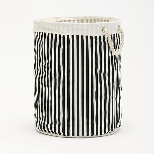 Large Storage Laundry Hamper Basket 62L with Handles for Dirty Clothes Toy Organizer Bins, Waterproof, Collapsible Laundry Hamper, Classic Stripes Pattern, Black Color, 1-Pack, Bathroom, Dorm