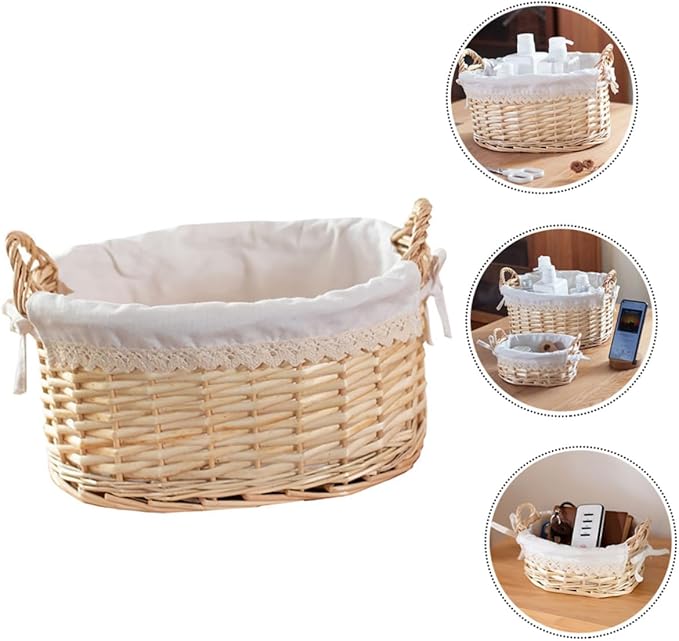 Woven Storage Basket for Desktop Organization Handcrafted Natural Beige Basket for Toys Cosmetics and Snacks Stylish Home Office Decor and Practical Storage