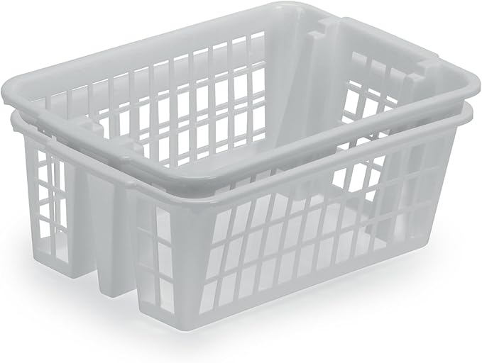 DecorRack Plastic Storage Basket, 6L Bathroom Storage Organizer Bin for Laundry Closet, Pantry or Office with Built In Handles, Gray (2 Pack)