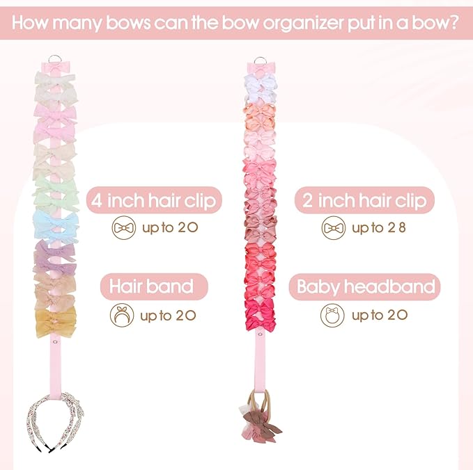 POVETIRE 6PCS Bow Holder Hair Bow Organizer, Hair Clips Storage Bow Holder for Girls Hair Bows, Baby Headband Hair Accessories Organizer Display Wall Hanging for Nursery Decors(Pink)
