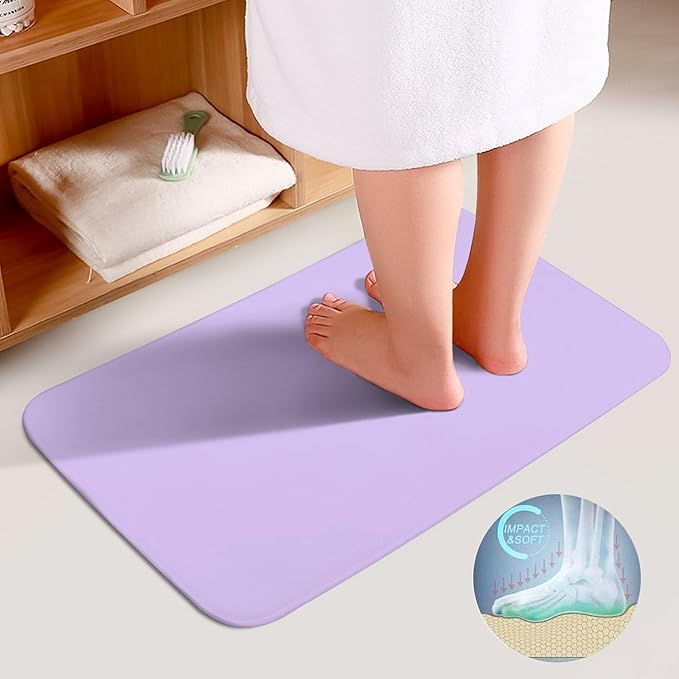 3 Pieces Bath Rug Sets, Light Lavender Trend Color Bathroom Mat Set Non Slip U Shaped Contour Rug & Toilet Lid Cover