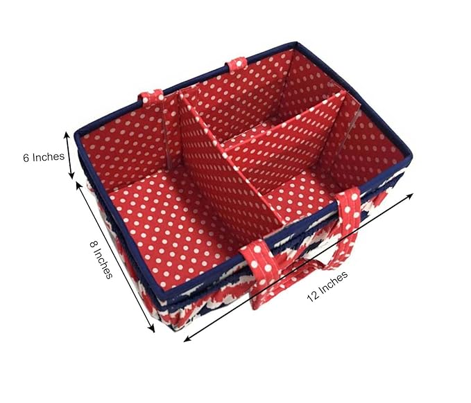 Bacati Mix and Match Nursery Fabric Storage Caddy with Handles, Navy/Red