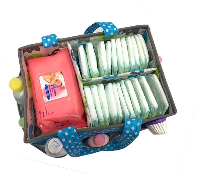 Bacati Elephants Unisex Nursery Fabric Storage Caddy with Handles, Aqua/Lime/Grey
