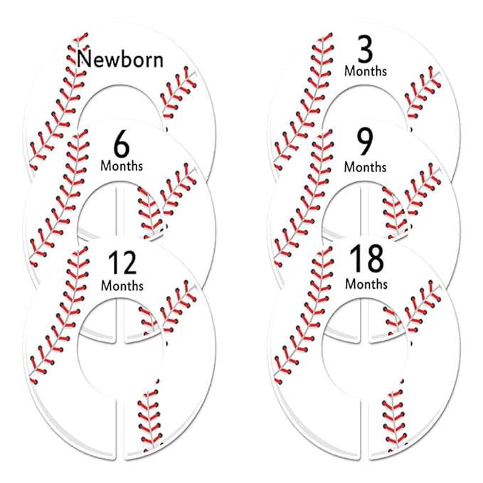 6 Baseball C196 Baby Boy Nursery Clothing Size Closet Dividers (1.25 Inch Rod)