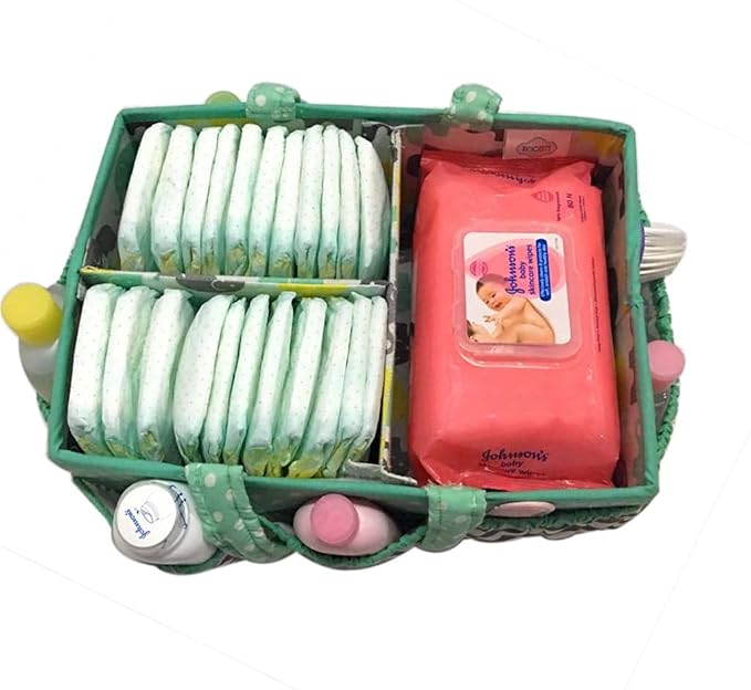 Bacati Elephants Unisex Nursery Fabric Storage Caddy with Handles, Mint/Yellow/Grey