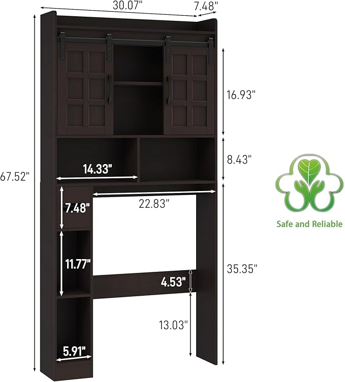 Over The Toilet Storage Cabinet, Farmhouse Storage Cabinet Over Toilet with Sliding Doors，Home Space-Saving Toilet Rack, for Bathroom, Restroom, Laundry. Espresso