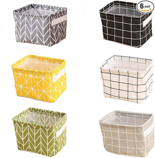 Mini Storage Baskets Collapsible Canvas Basket Bins Desk Nursery Organizer Fabric Boho Storage Basket - 6 pack