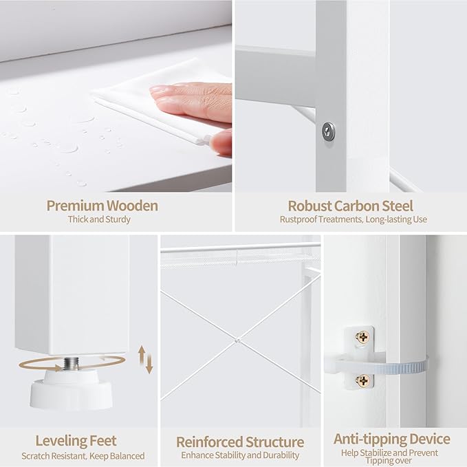 Housolution Over The Toilet Storage with 2 Drawers, 3 Tier Over Toilet Bathroom Organizer with Height Adjustable Shelves and Hooks, Space Saver Above Toilet for Bathroom/Restroom/Laundry, White