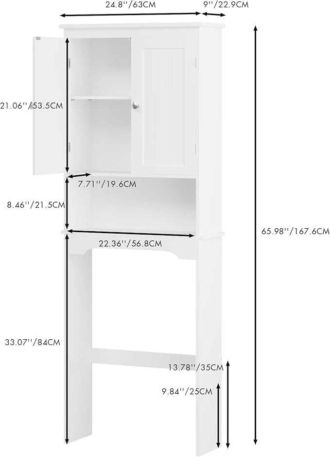 Over The Toilet Storage Cabinet, Bathroom Shelf Over Toilet, Bathroom Organizer and Storage Cabinet,Over Toilet Bathroom Organizer with 2 Doors, Paper Holder and Racks, Bathroom Decor (White-01)