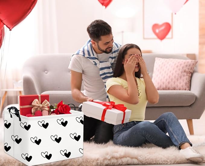 HIYAGON Rectangular Love Heart Basket Empty Baby Girl Basket Kids Storage Bin Organizer Box Valentine Room Decor(Black Regular Heart)