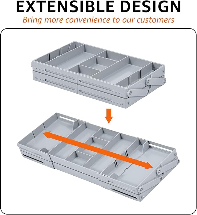 2/3 Tier Drawer Organizer, Collapsible Multi Level Drawer Organizer Tray, Expandable Bathroom Desk Drawer Organizer Trays, Adjustable Compartments Storage Trays for Jewelry (Single Row 2 Tiers)