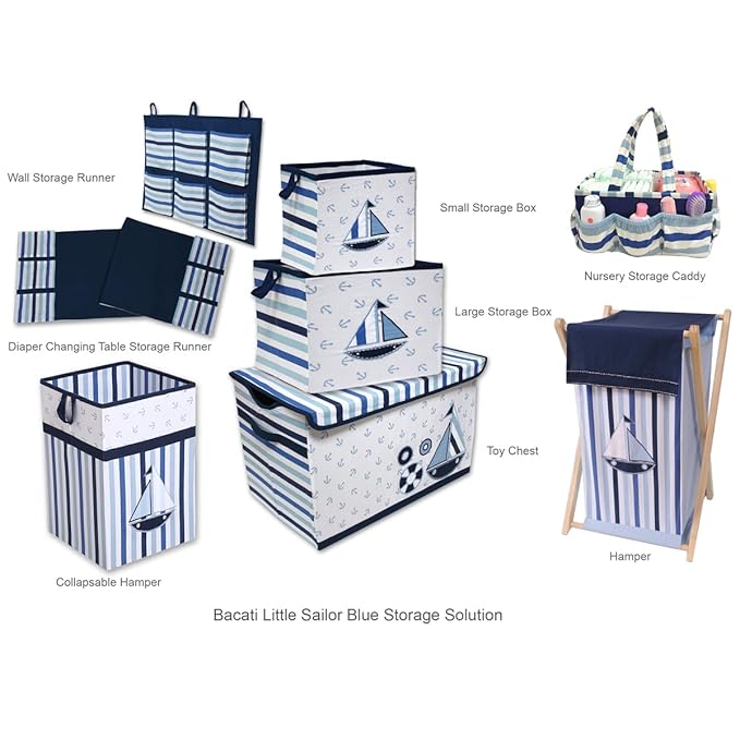 Bacati Little Sailor Nursery Fabric Storage Caddy with Handles, Blue