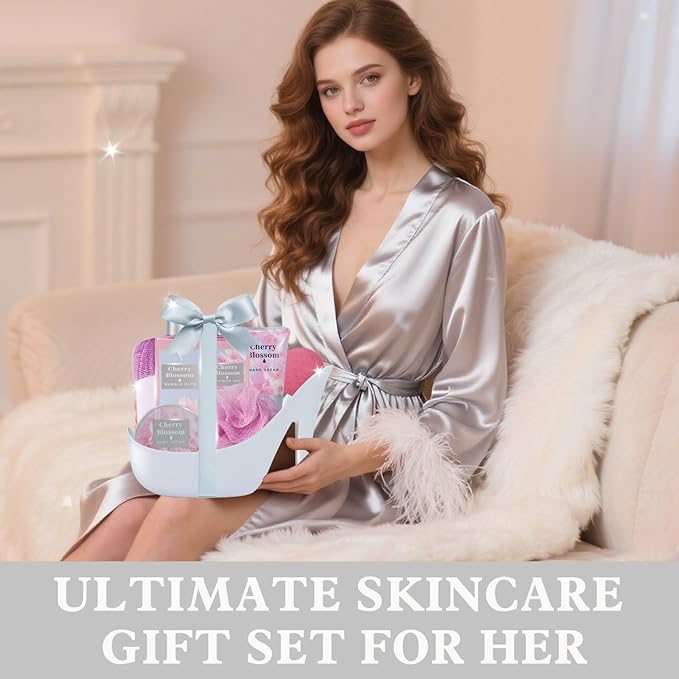 Spa Luxetique Valentines Day Gifts for Women 8pcs High Heel Gift Set for Women Elegant Cherry Blossom Spa Gifts for Womens Birthday Gifts for Womens Wife Sister Girlfriend Friend