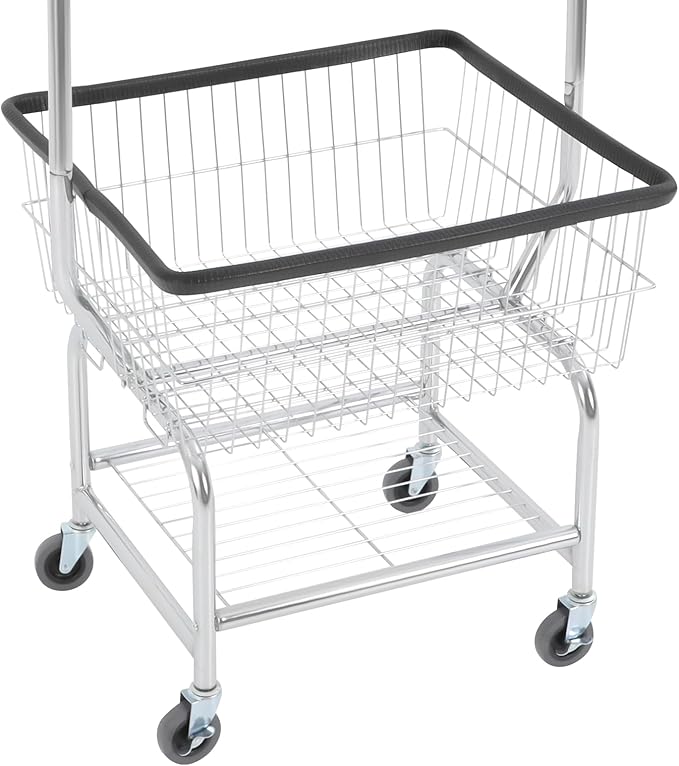 Laundry Cart,Steel Wire Laundry Cart,Laundry Basket With Wheels,Commercial Laundry Basket Cart Heavy Duty with Rod Rack 19.69x15.75x70.87in (C)