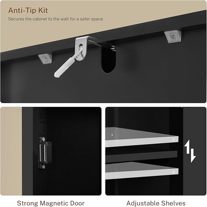 WEENFON Tall Bathroom Cabinet, Storage Cabinet with 6 Shelves & Drawer, Bathroom Storage Cabinet with Adjustable Shelves, Tall Cabinet for Living Room, Home Office, Black