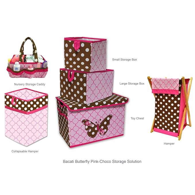 Bacati - Large Storage Tote Butterflies Pink/Chocolate Girls 14 x 14 x 10 inches