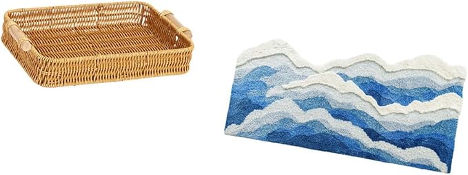 Fenteer Woven Fruit Baskets and Area Rug for Home Decor Gift Non Slip Snack Serving Bowl Fruit Basket Bread Plate Nursery Rug Rug for Kitchen Entrance B