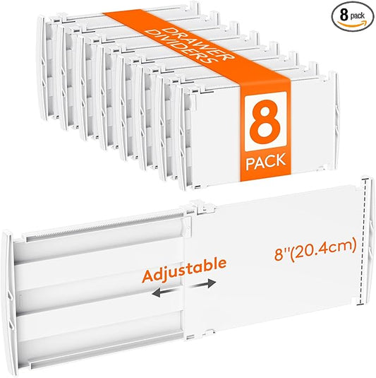 Lifewit 8" Tall 8 Pack Drawer Dividers, 35-56.5cm/13.8-22.2" Expandable Drawer Divider for Clothes, Adjustable Dresser Drawer Organizers, Drawers Separators for Dresser/Bathroom/Closet/Kitchen White