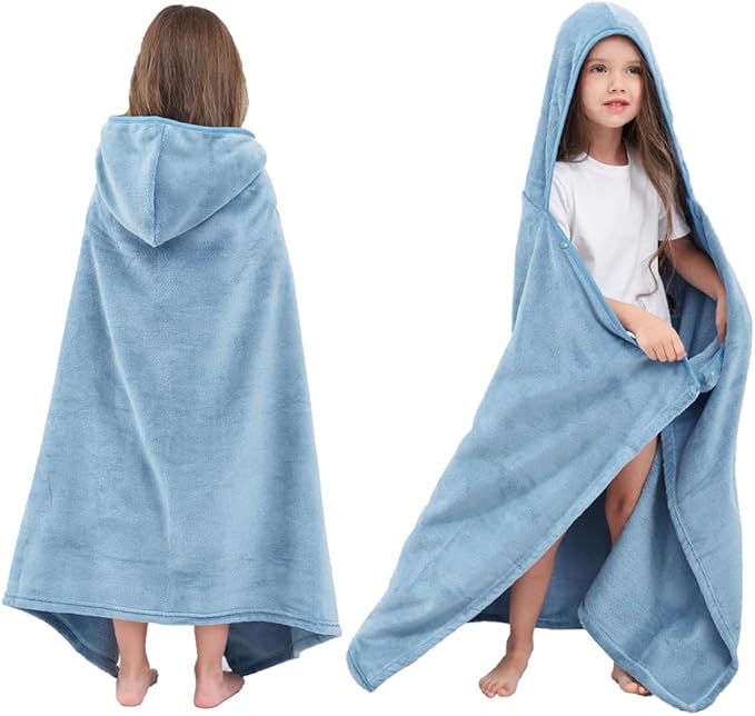 Hiturbo Kids Hooded Bath Towel: Soft Plush Pool Beach Fleece Towel Blanket - 50"x30" Toddler Towels Wrap for Boys Girls 3-12 Years (Blue)